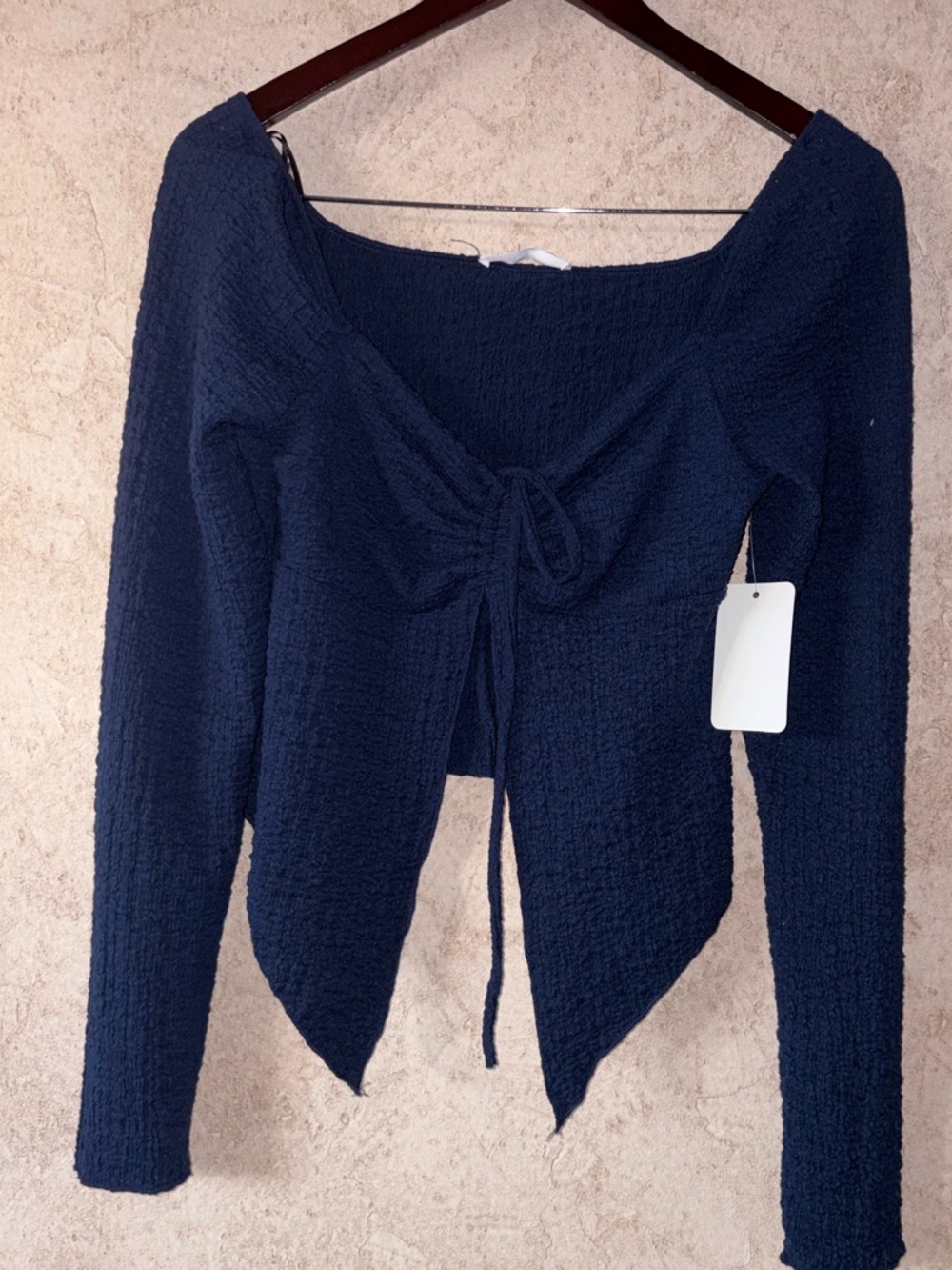 Gaze Front Slit Tie Front Crinkle Top